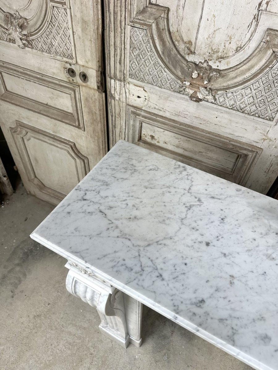 Cheminée en marbre blanc de carrare style Louis XVI fin du XIXe siècle-photo-5