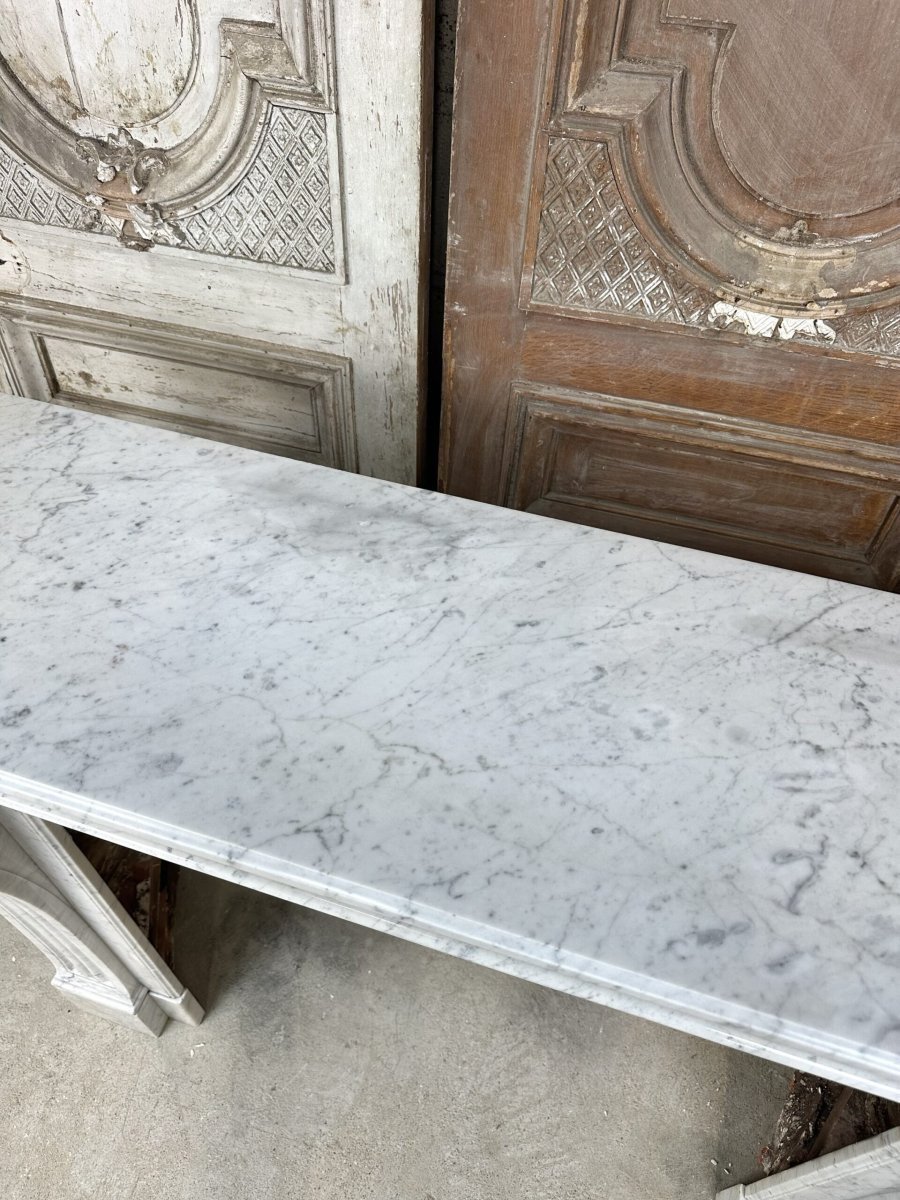 Cheminée en marbre blanc de carrare style Louis XVI fin du XIXe siècle-photo-6