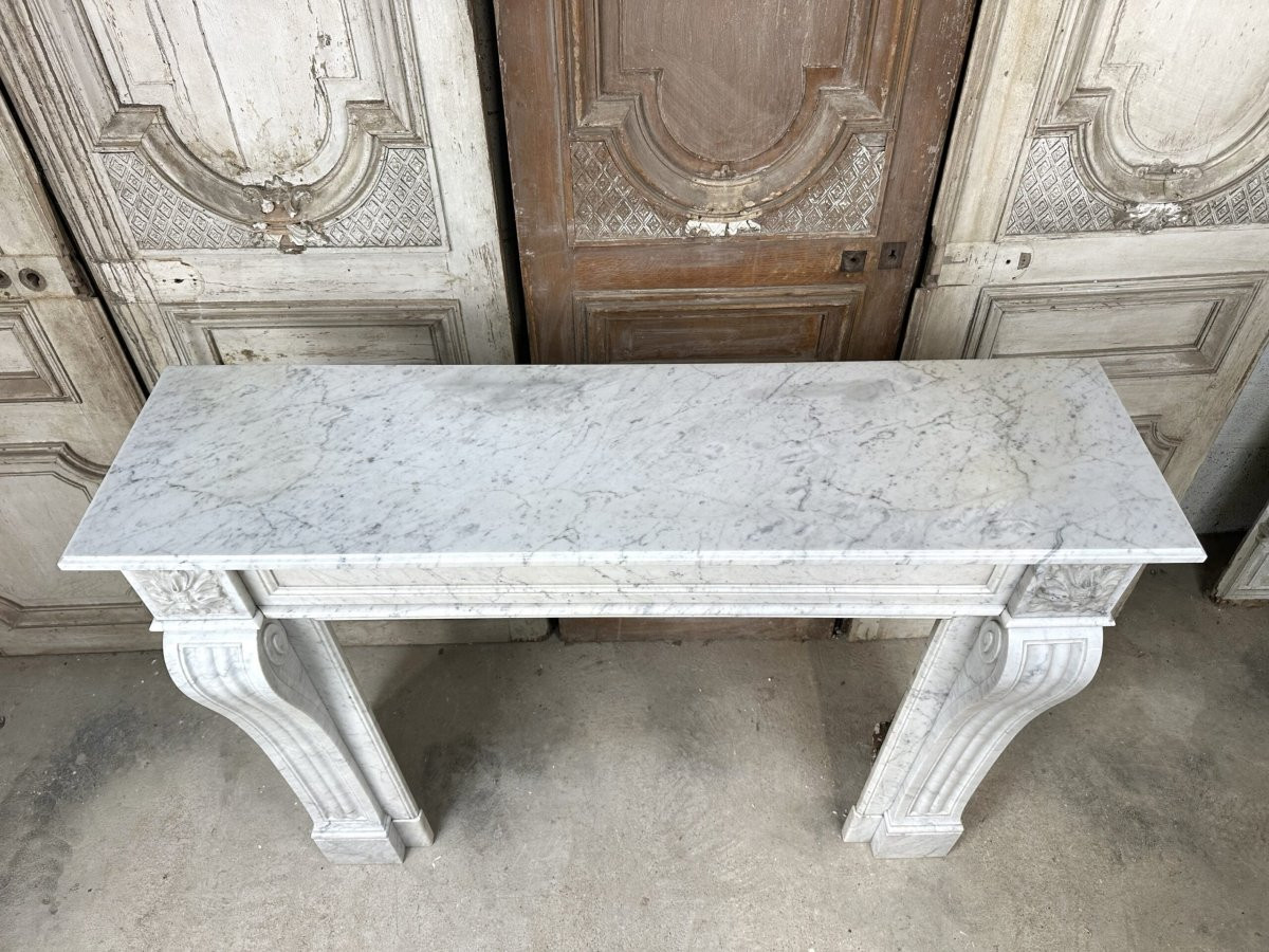 Cheminée en marbre blanc de carrare style Louis XVI fin du XIXe siècle-photo-8