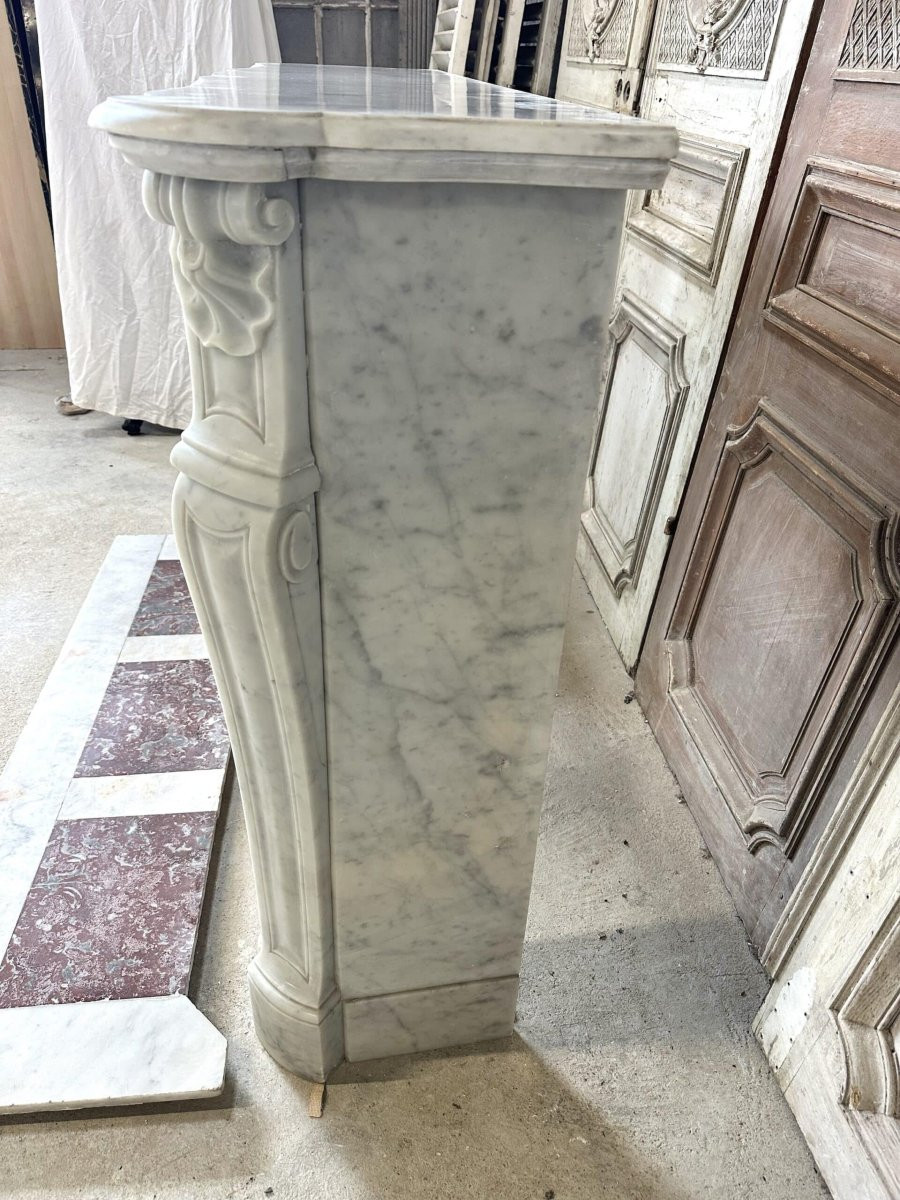 Large cheminée en marbre blanc style Louis XV 19e siècle-photo-2