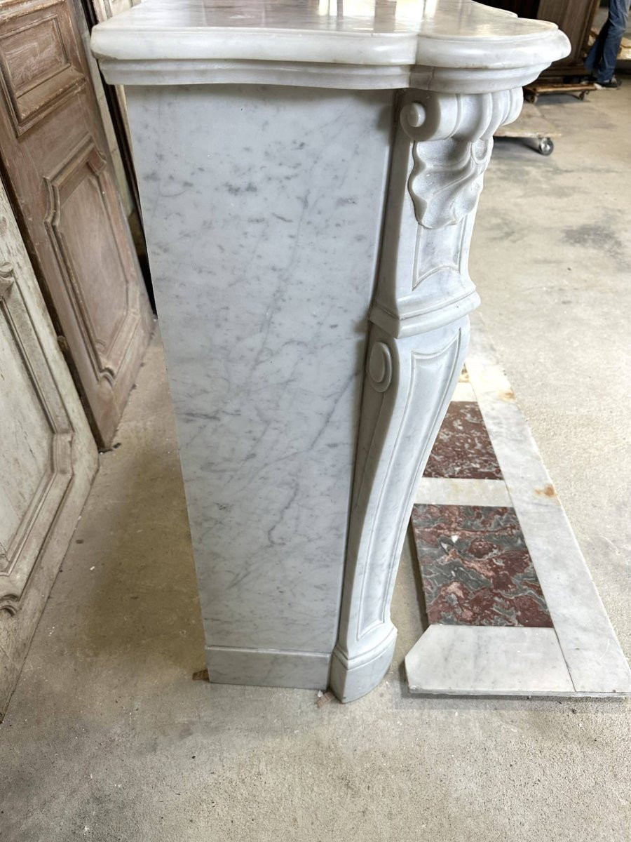 Large cheminée en marbre blanc style Louis XV 19e siècle-photo-3