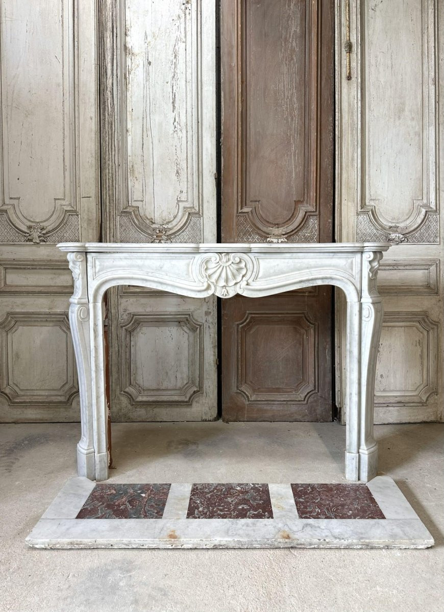 Large cheminée en marbre blanc style Louis XV 19e siècle-photo-4