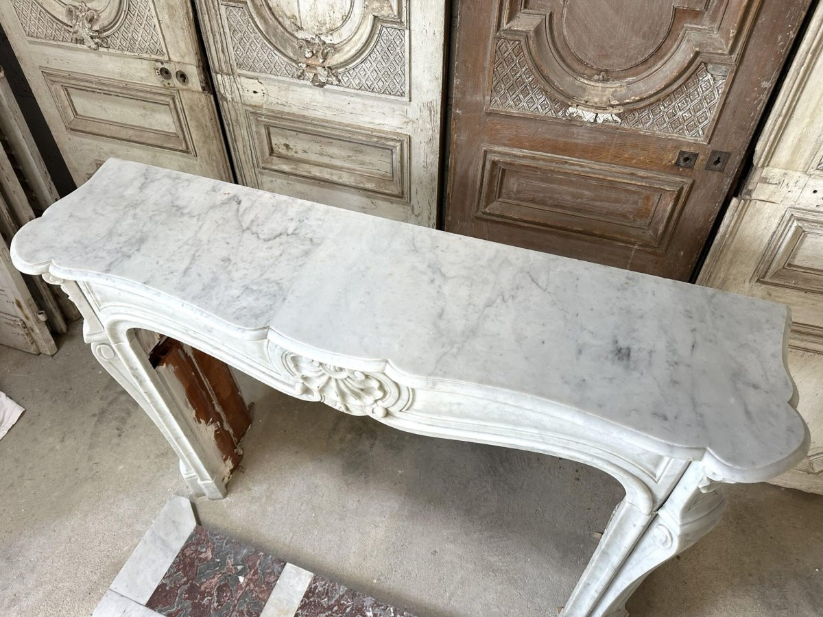Large cheminée en marbre blanc style Louis XV 19e siècle-photo-2