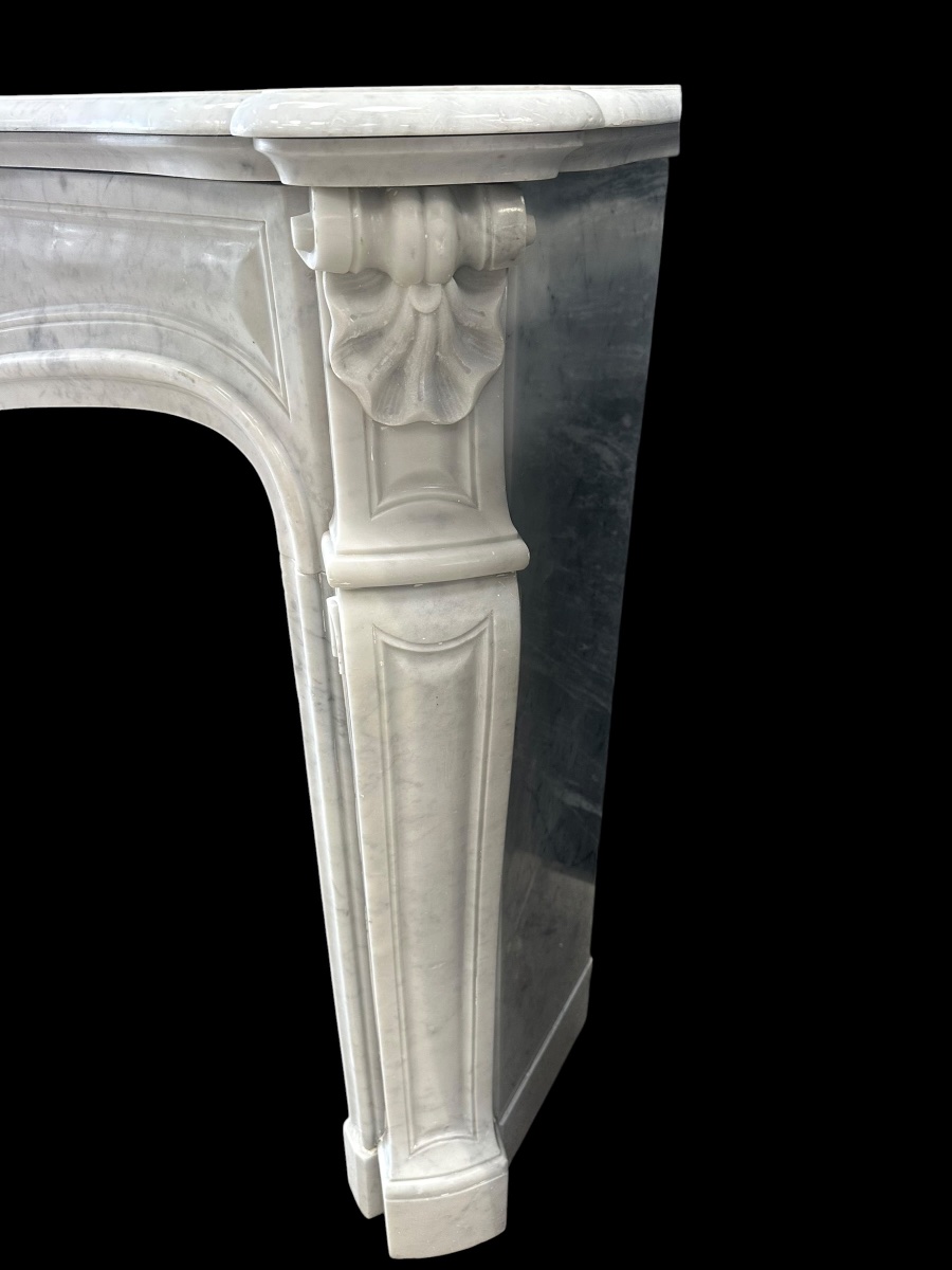 Cheminée Louis XV en marbre blanc de carrare circa 1880-photo-2