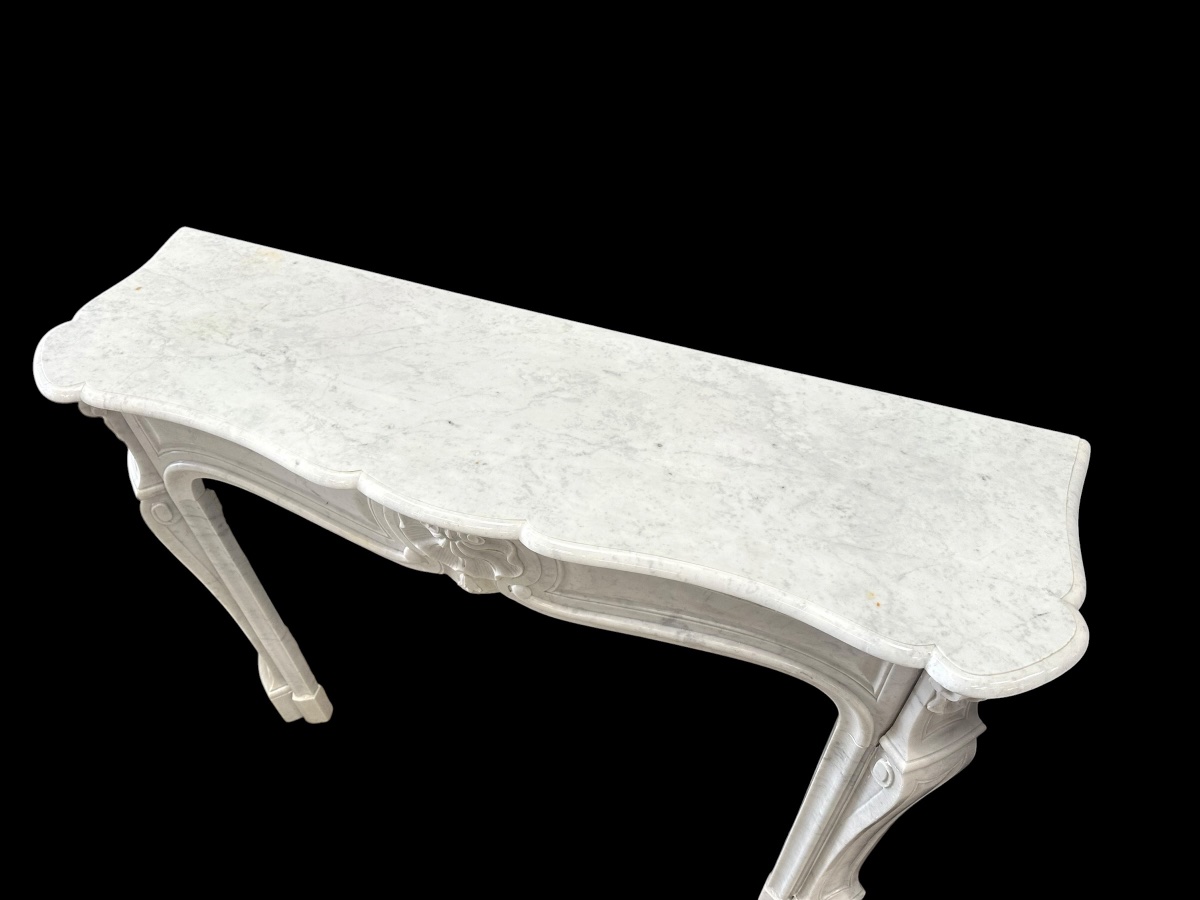 Cheminée Louis XV en marbre blanc de carrare circa 1880-photo-3