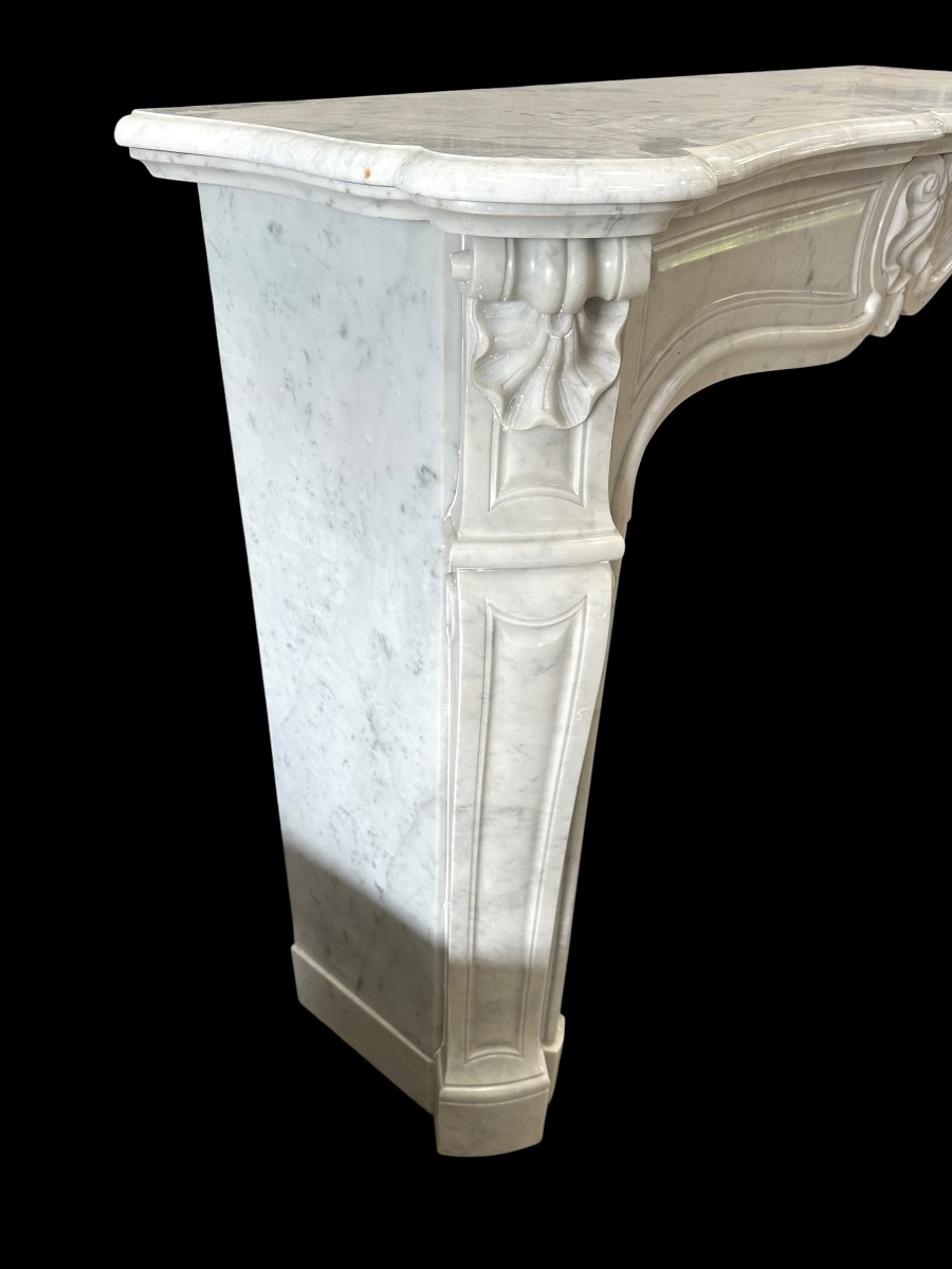 Cheminée Louis XV en marbre blanc de carrare circa 1880-photo-4