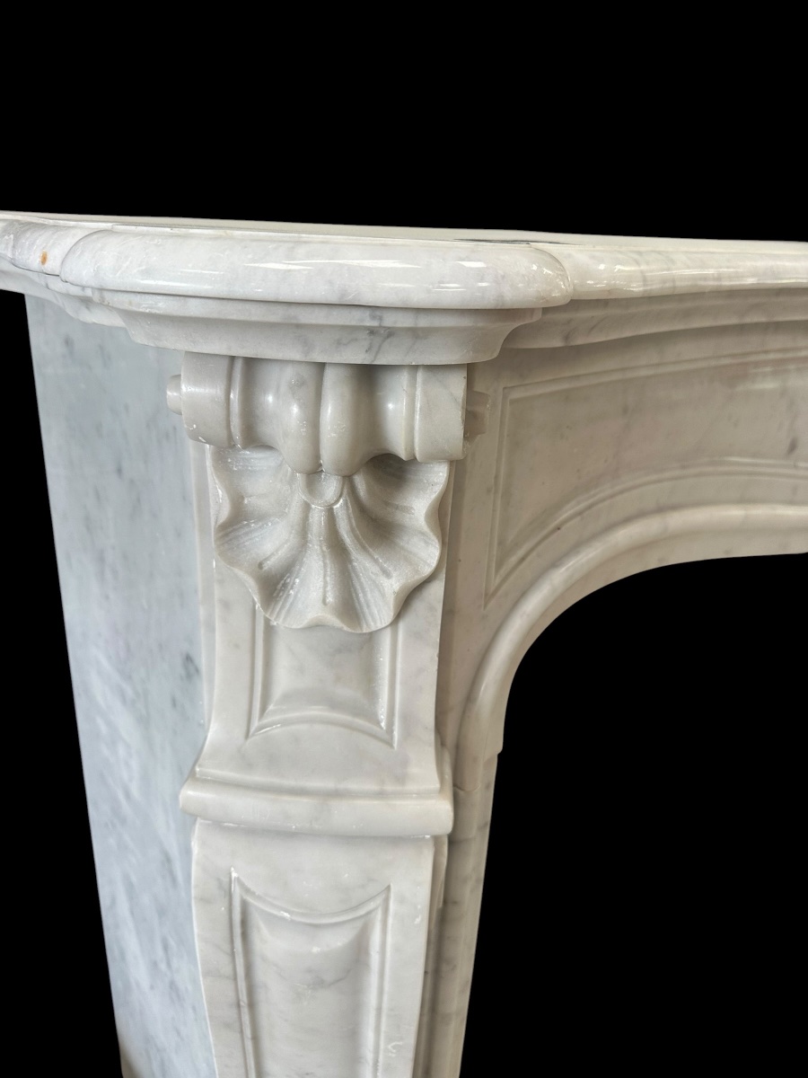Cheminée Louis XV en marbre blanc de carrare circa 1880-photo-2