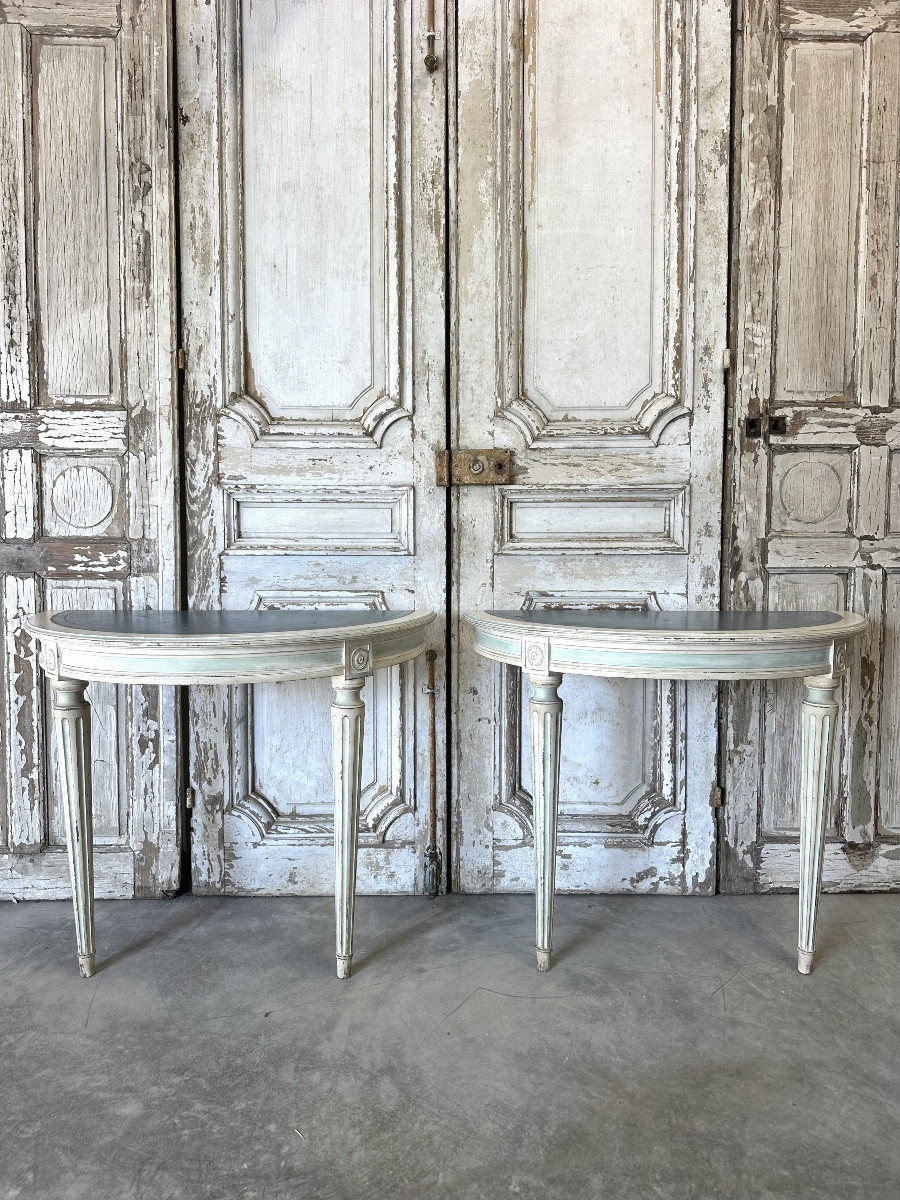 Guéridon ou paire de consoles de style Louis XVI laqué 20e siècle-photo-2