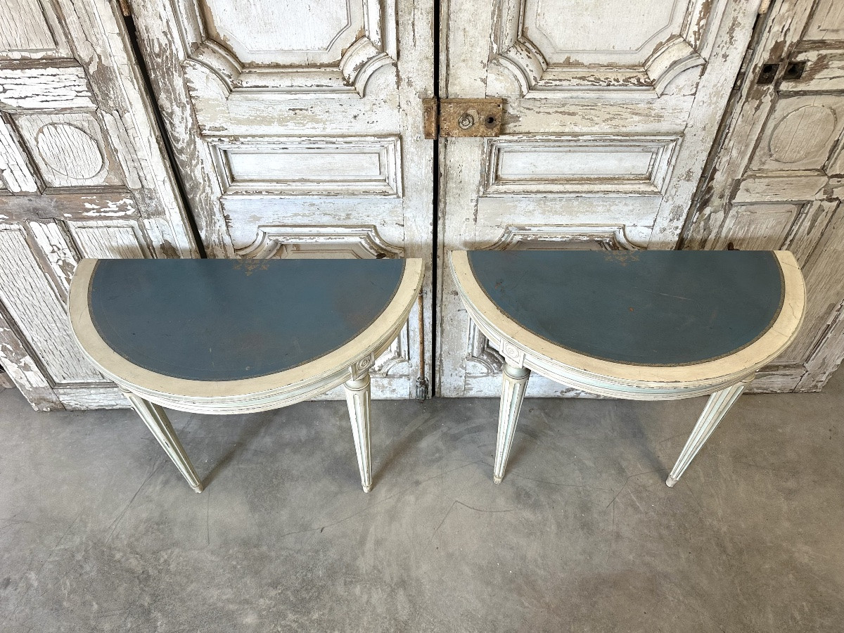 Guéridon ou paire de consoles de style Louis XVI laqué 20e siècle-photo-3