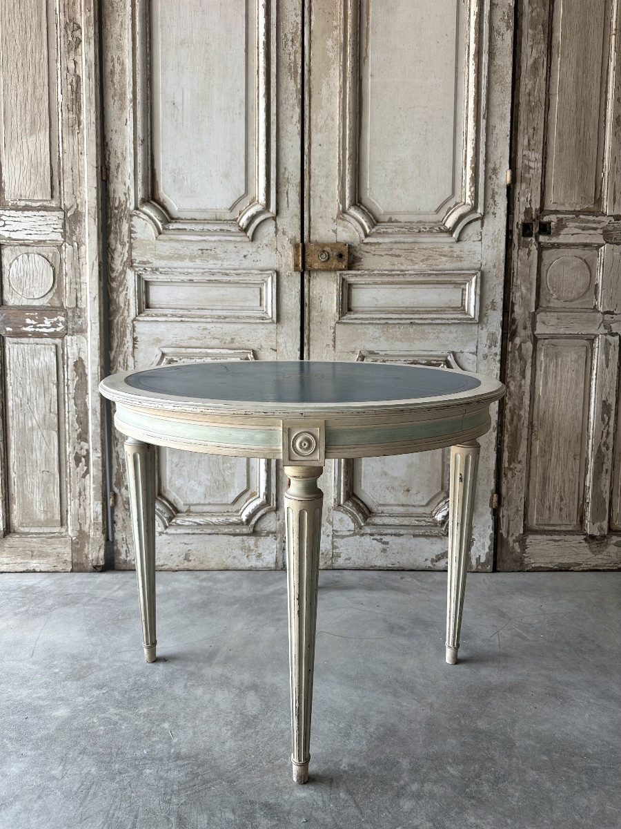Guéridon ou paire de consoles de style Louis XVI laqué 20e siècle-photo-2