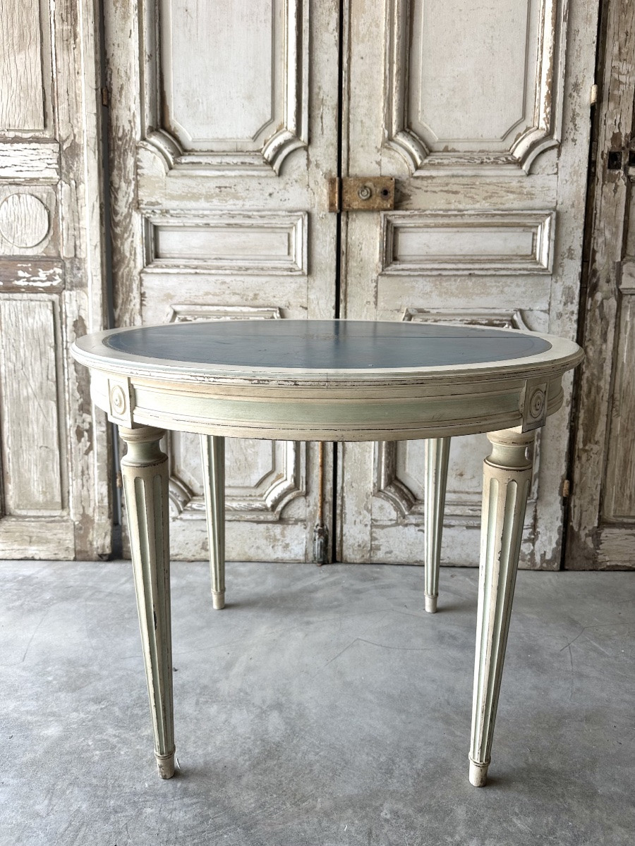 Guéridon ou paire de consoles de style Louis XVI laqué 20e siècle-photo-3