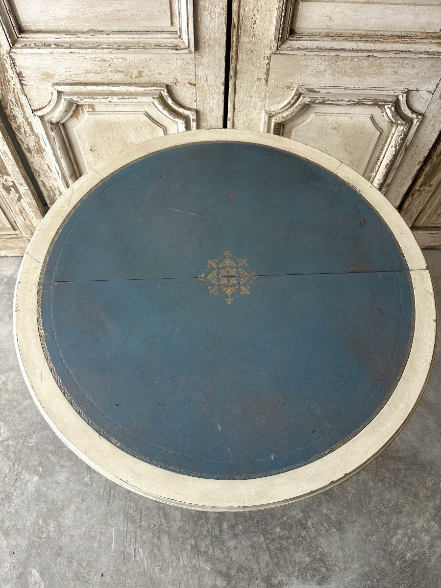Guéridon ou paire de consoles de style Louis XVI laqué 20e siècle-photo-5