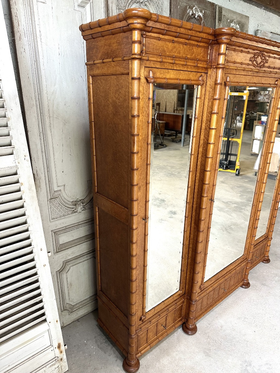 Armoire à glace 3 portes style faux bambou époque 19e siècle-photo-3