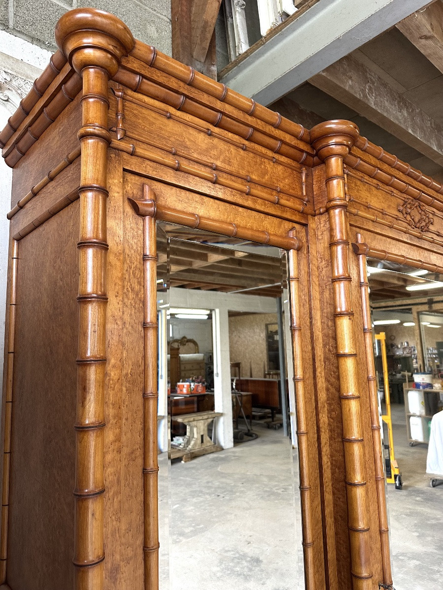 Armoire à glace 3 portes style faux bambou époque 19e siècle-photo-4