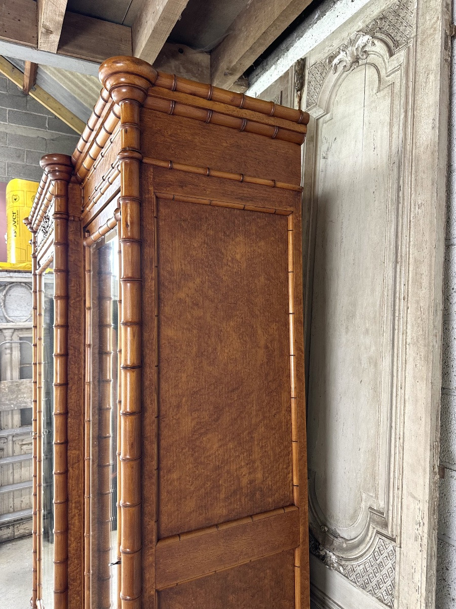 Armoire à glace 3 portes style faux bambou époque 19e siècle-photo-3