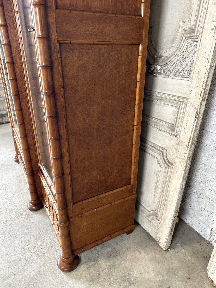 Armoire à glace 3 portes style faux bambou époque 19e siècle-photo-4