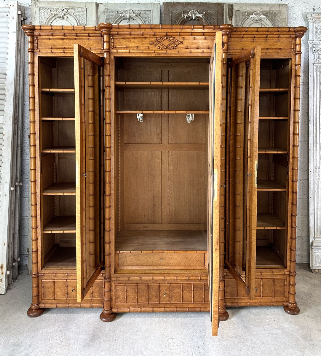 Armoire à glace 3 portes style faux bambou époque 19e siècle-photo-5