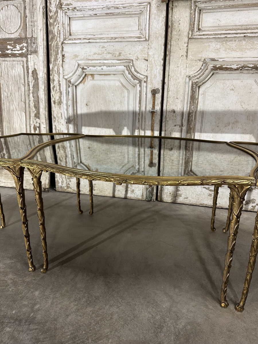 Tripartite Bronze Coffee Table Circa 1950-70-photo-3