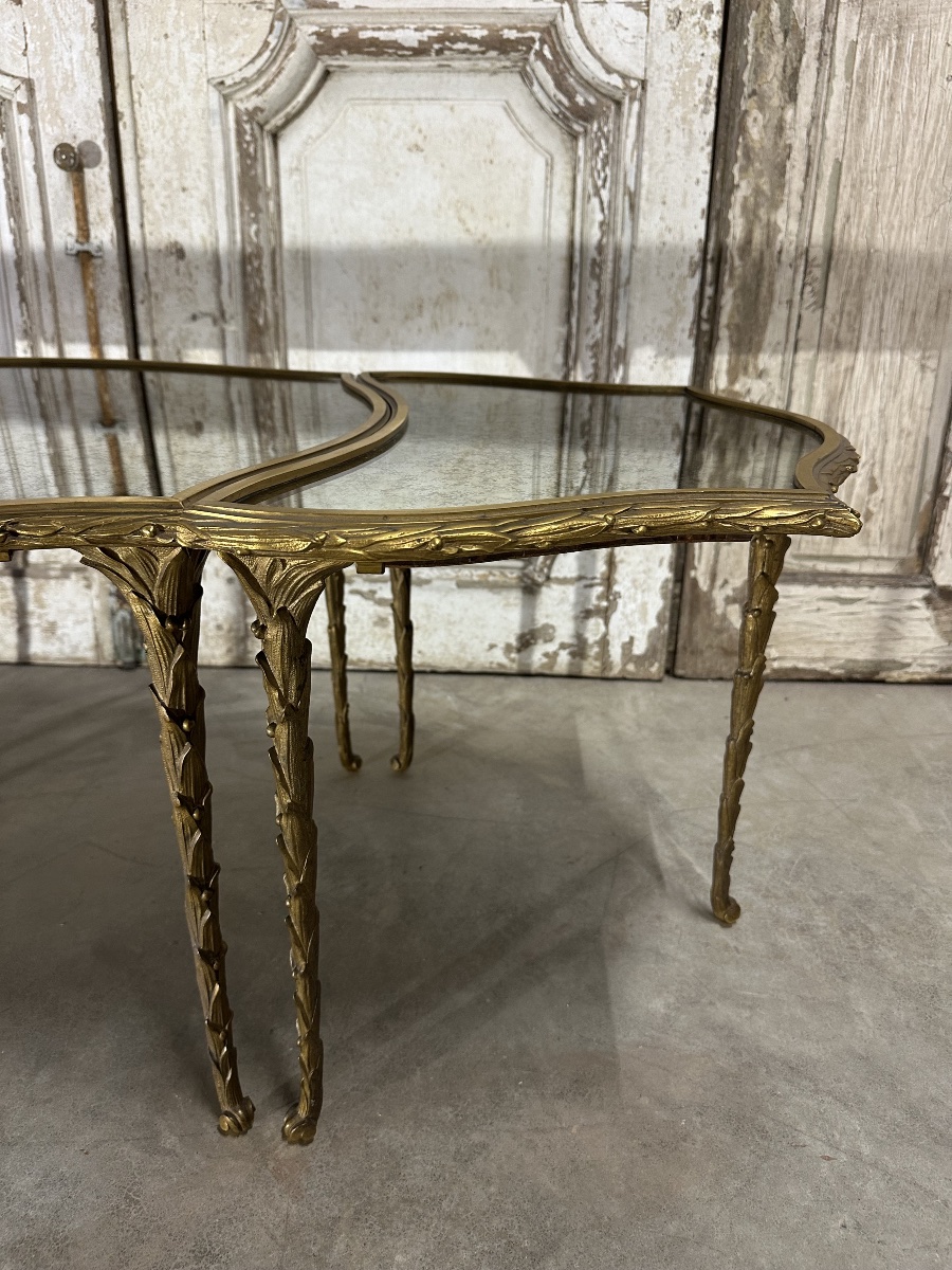 Tripartite Bronze Coffee Table Circa 1950-70-photo-4