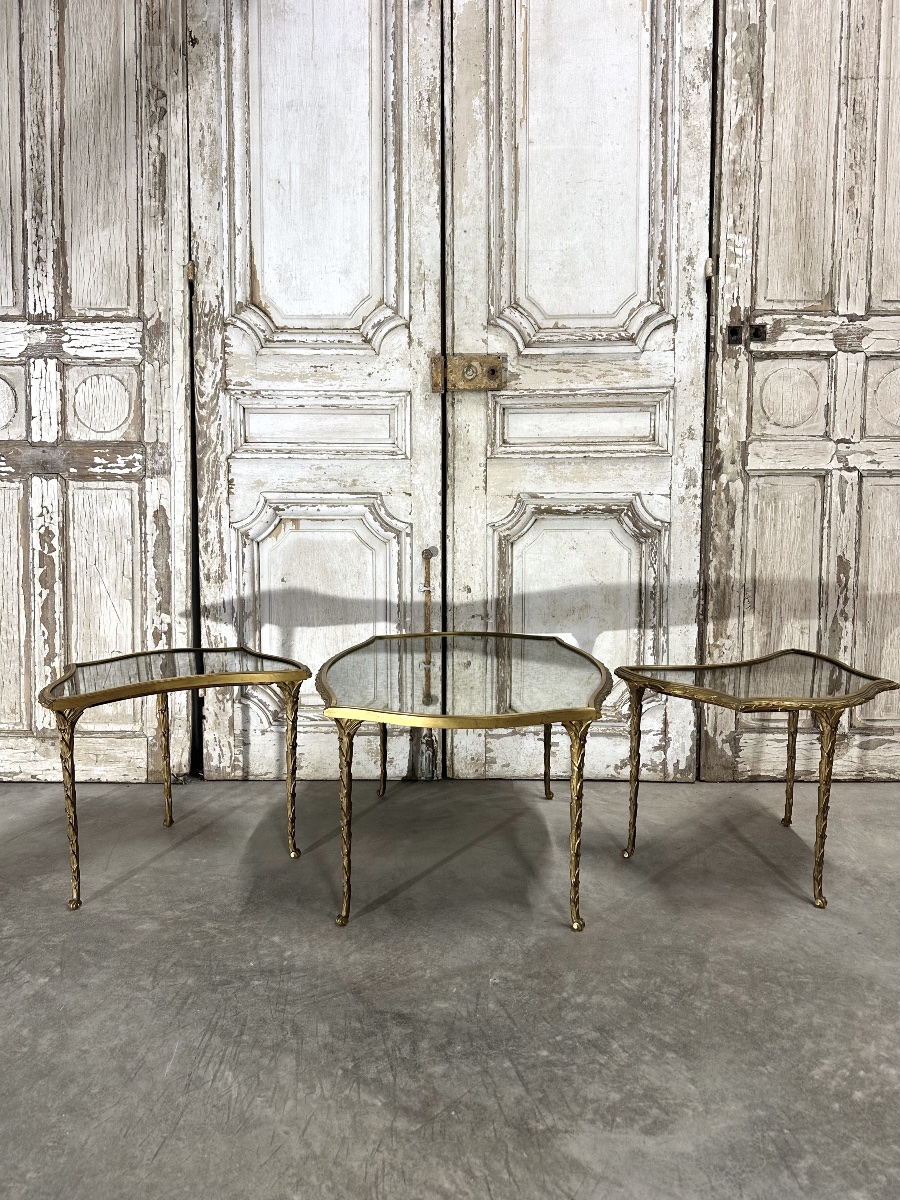 Tripartite Bronze Coffee Table Circa 1950-70-photo-6
