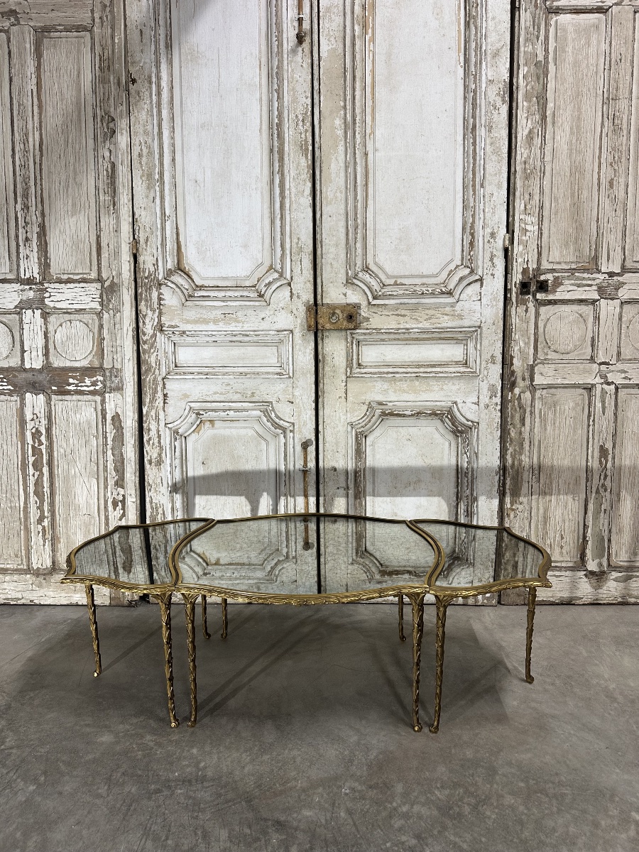 Tripartite Bronze Coffee Table Circa 1950-70-photo-7