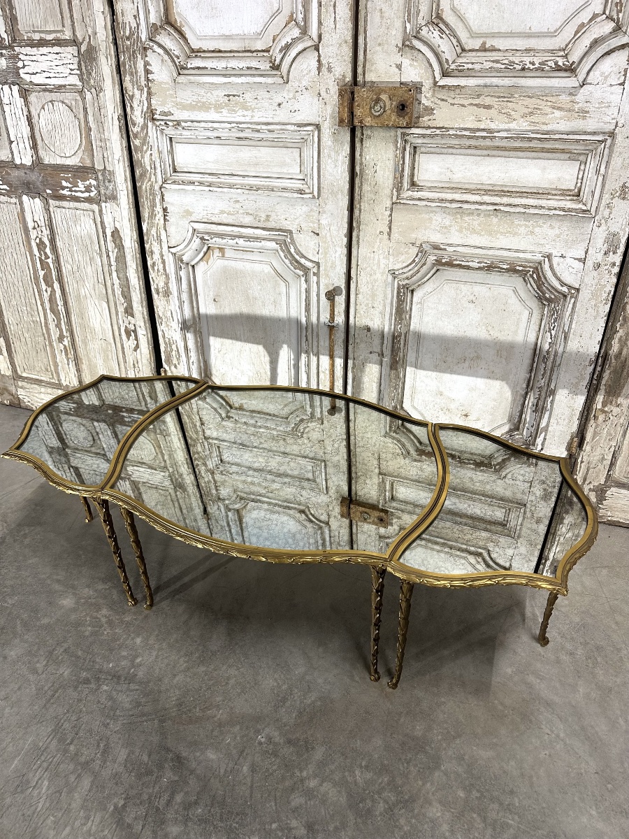 Tripartite Bronze Coffee Table Circa 1950-70-photo-8