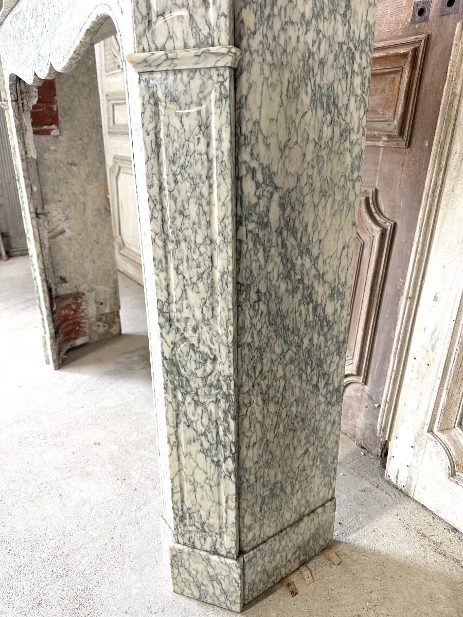 Cheminée de Louis XV pompadour circa 1900 marbre vert d’Estours-photo-4