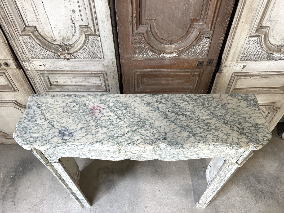 Cheminée de Louis XV pompadour circa 1900 marbre vert d’Estours-photo-5