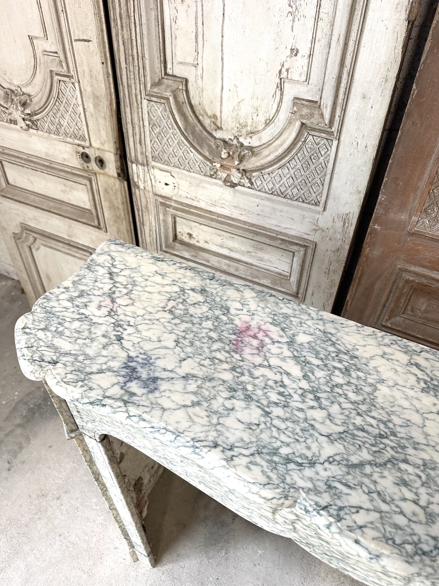 Cheminée de Louis XV pompadour circa 1900 marbre vert d’Estours-photo-6