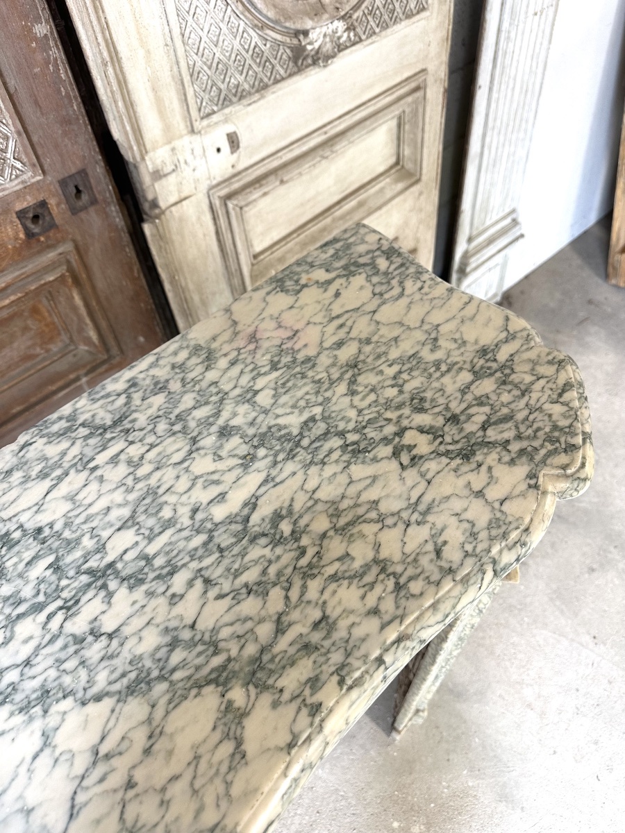 Cheminée de Louis XV pompadour circa 1900 marbre vert d’Estours-photo-7