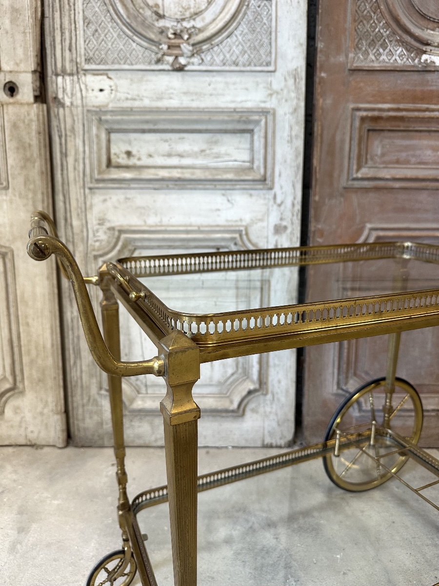 Chariot desserte bar roulant en laiton et bronze circa 1960-photo-3