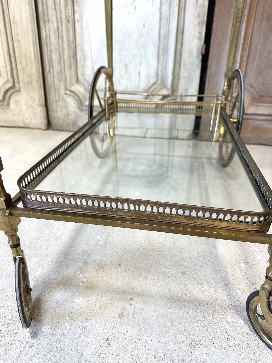 Chariot desserte bar roulant en laiton et bronze circa 1960-photo-2