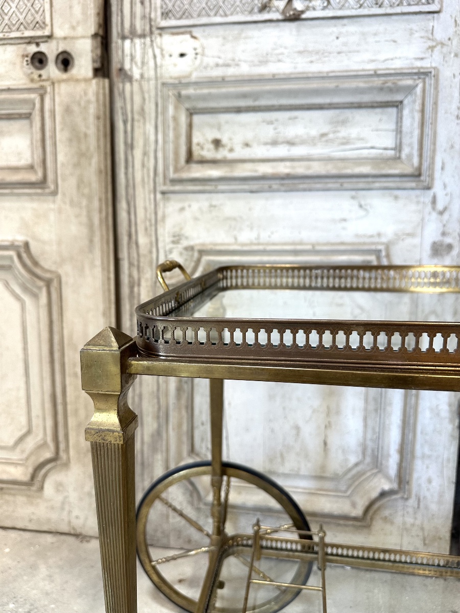 Chariot desserte bar roulant en laiton et bronze circa 1960-photo-3