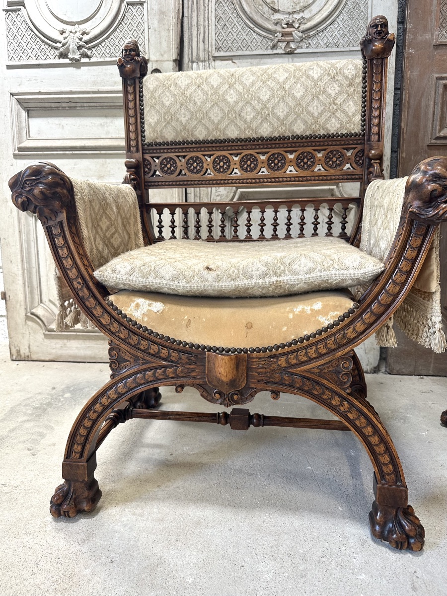 Pair Of Walnut Armchair 19th Century -photo-4