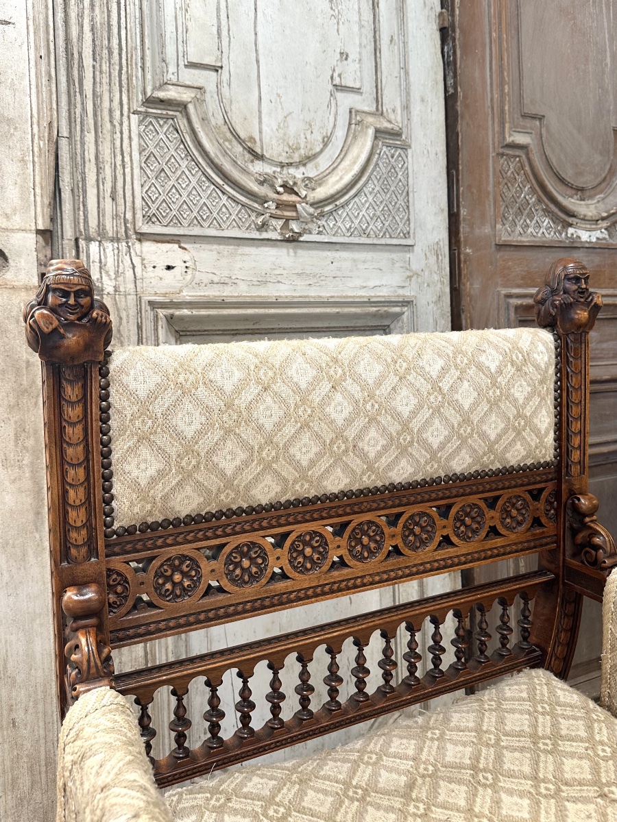 Pair Of Walnut Armchair 19th Century -photo-2