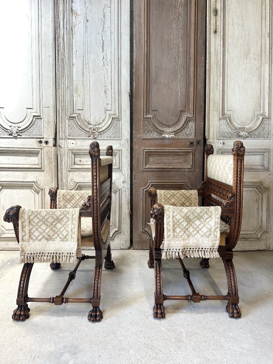 Pair Of Walnut Armchair 19th Century -photo-5