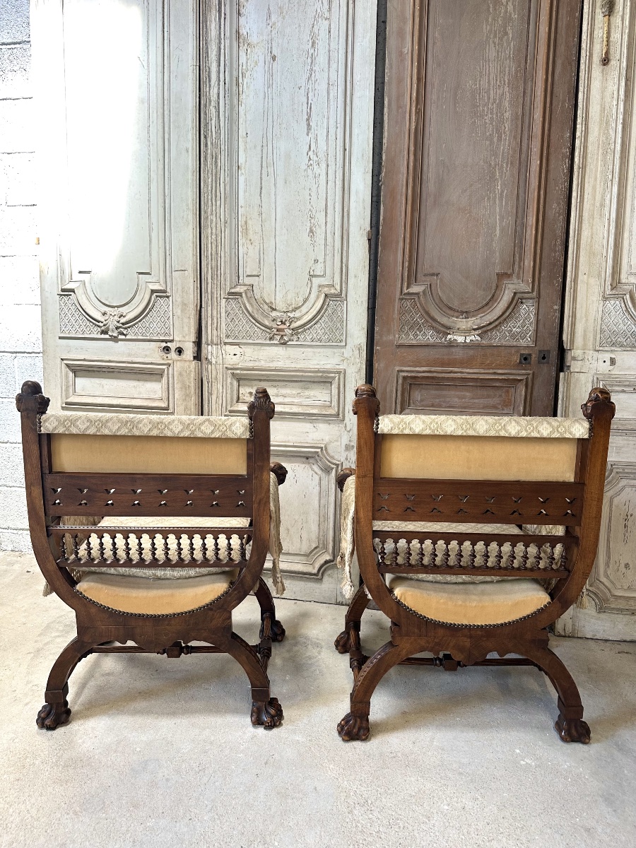 Pair Of Walnut Armchair 19th Century -photo-6