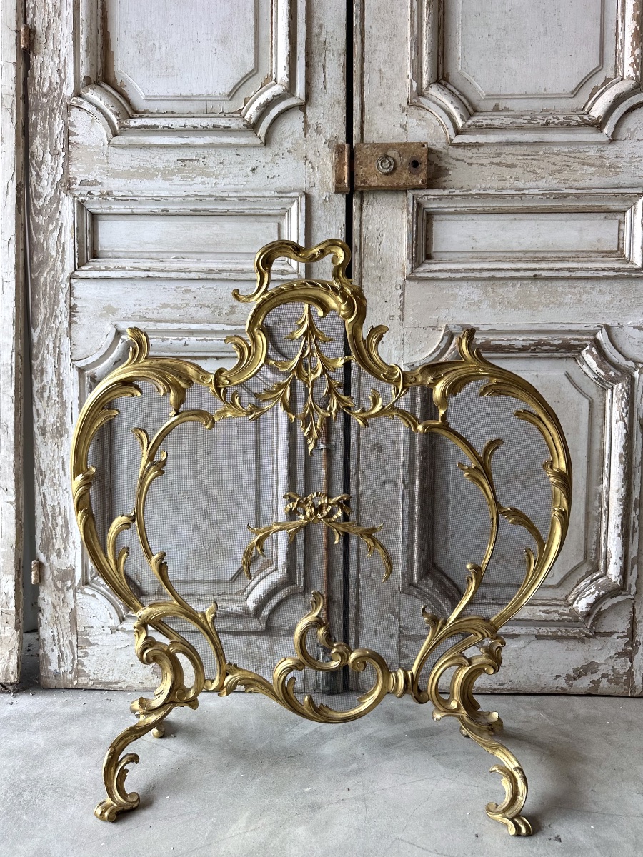 Pare-feu en bronze doré circa 1900 style Louis XV-photo-2