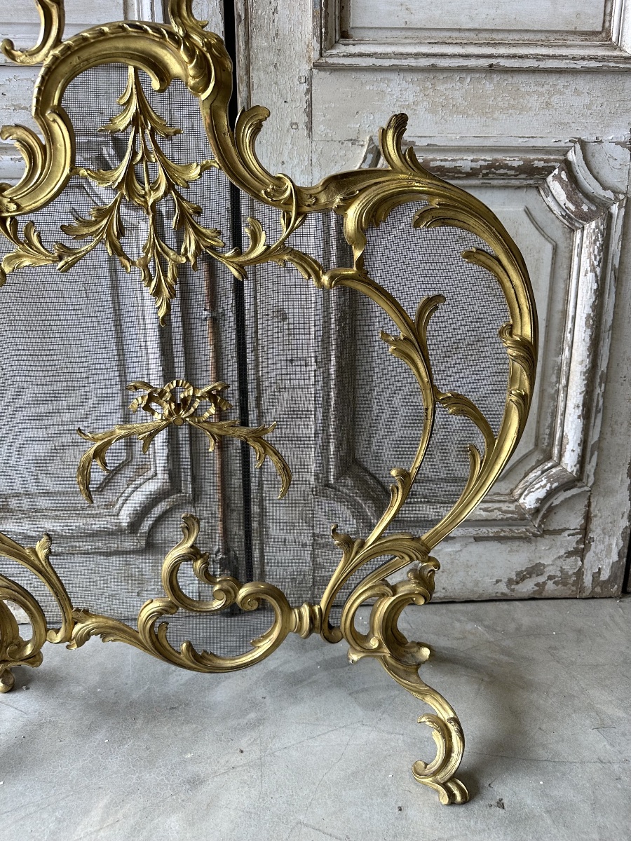 Pare-feu en bronze doré circa 1900 style Louis XV-photo-3