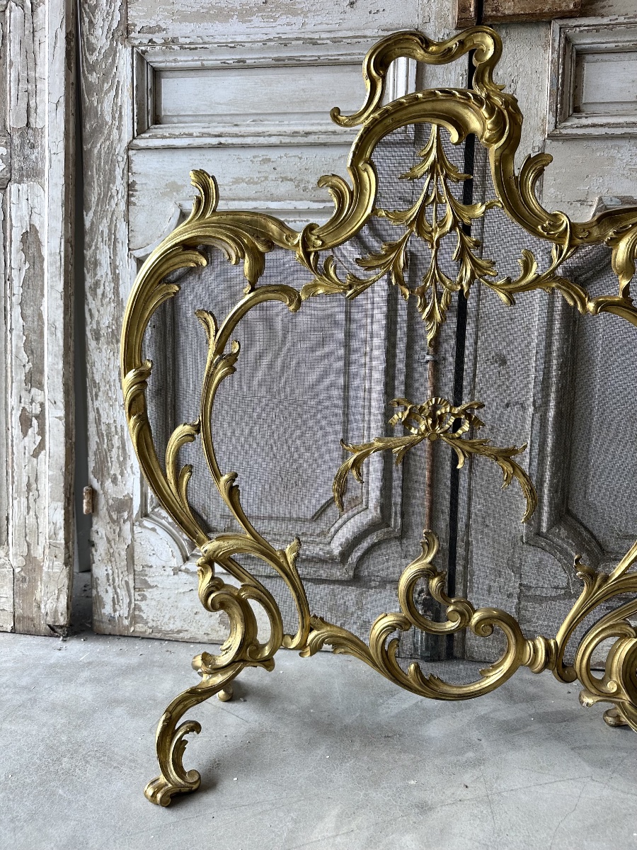 Pare-feu en bronze doré circa 1900 style Louis XV-photo-4