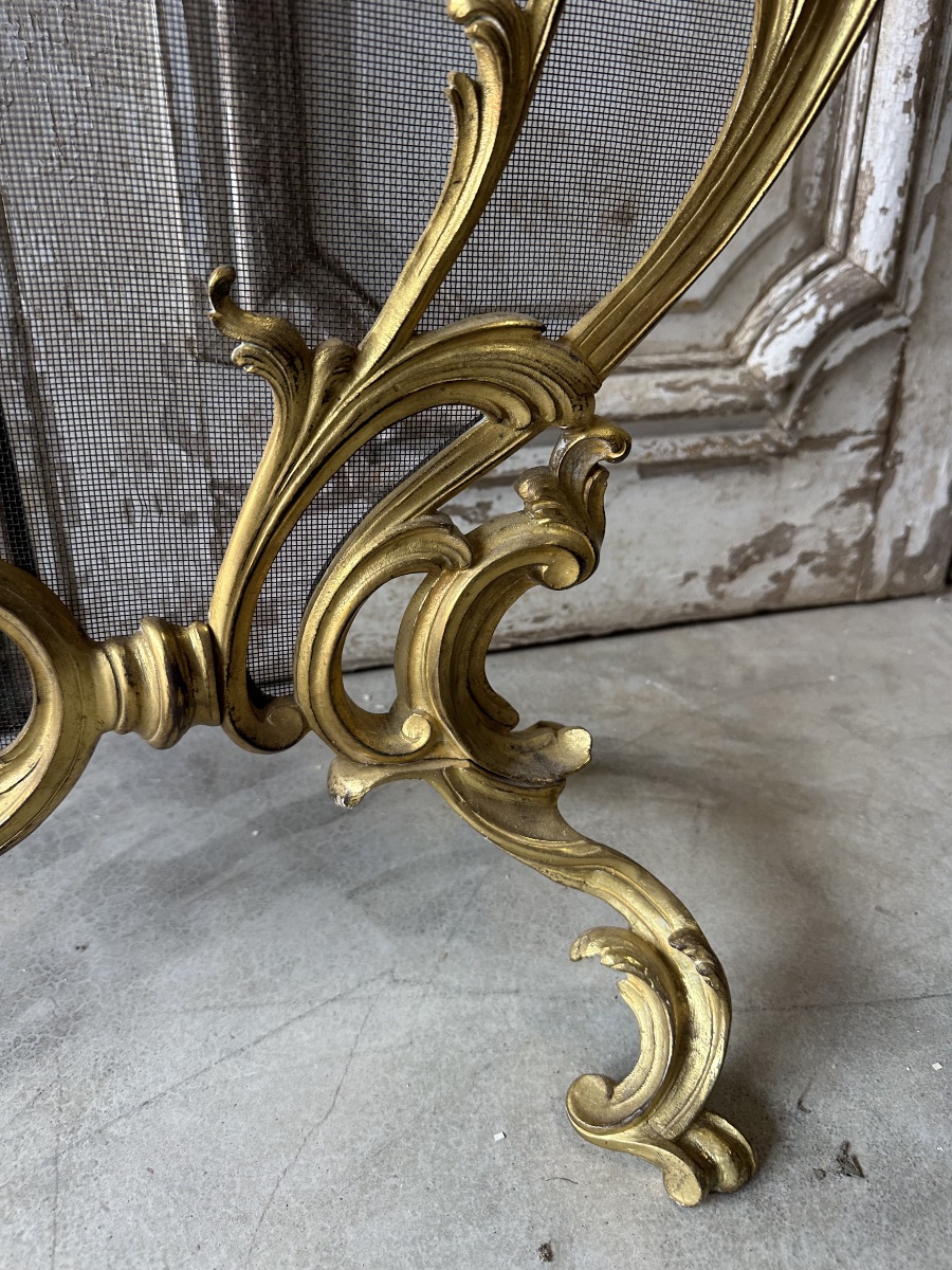 Pare-feu en bronze doré circa 1900 style Louis XV-photo-1