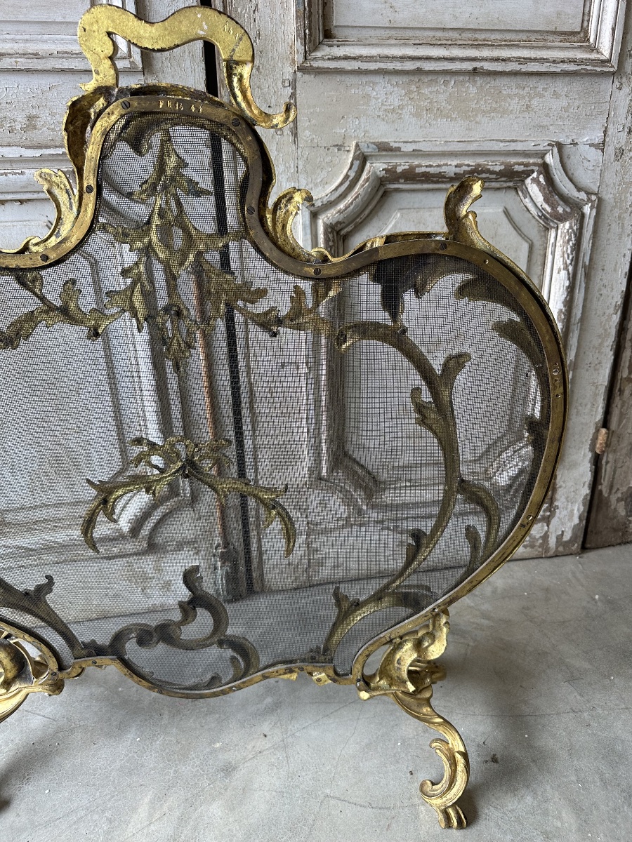 Pare-feu en bronze doré circa 1900 style Louis XV-photo-3