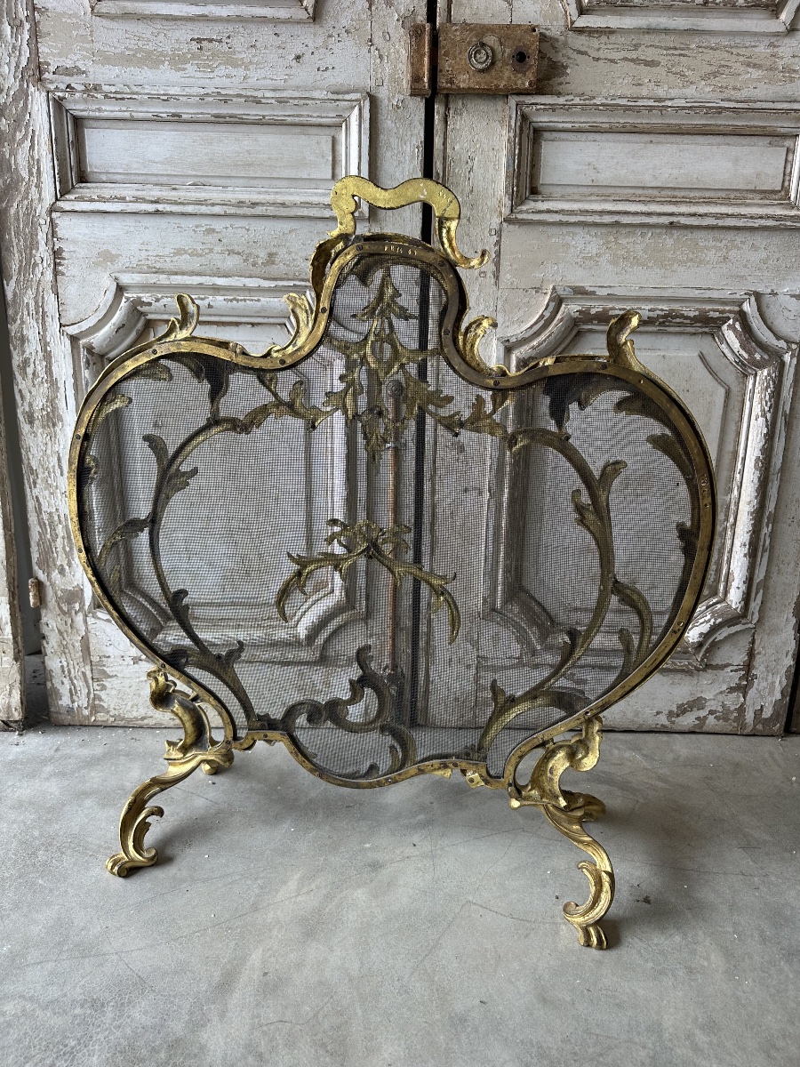 Pare-feu en bronze doré circa 1900 style Louis XV-photo-5