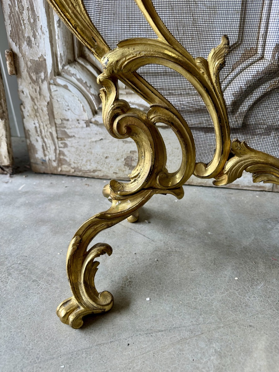 Pare-feu en bronze doré circa 1900 style Louis XV-photo-6