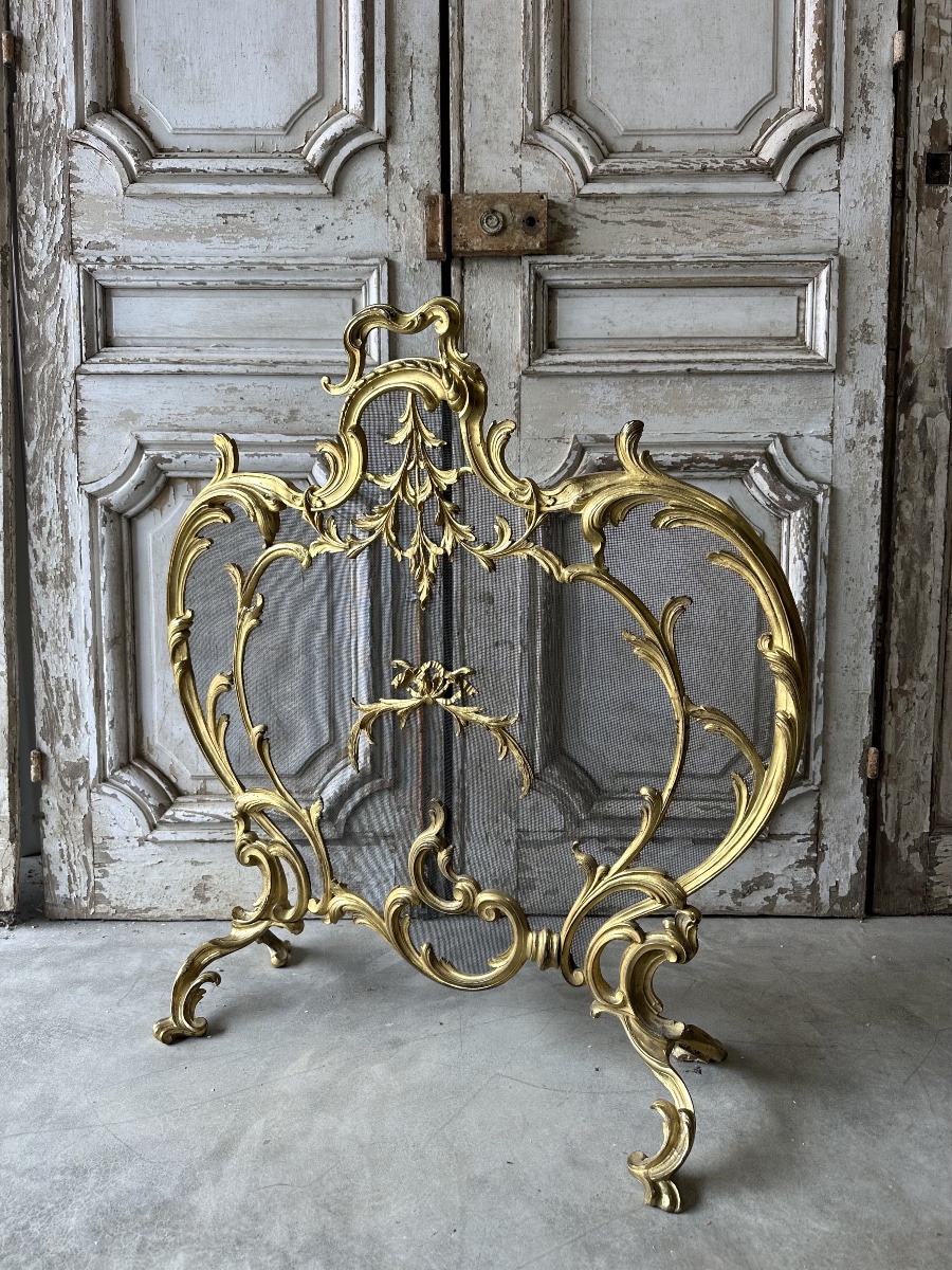 Pare-feu en bronze doré circa 1900 style Louis XV