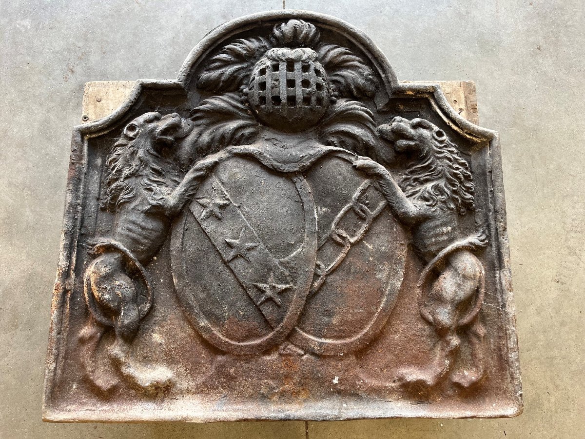 Cast-iron Fireplace Plate Dating From Around 1700, From A Castle In Anjou
