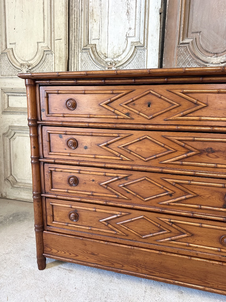 Commode style faux bambou en sapin époque 1900-photo-3