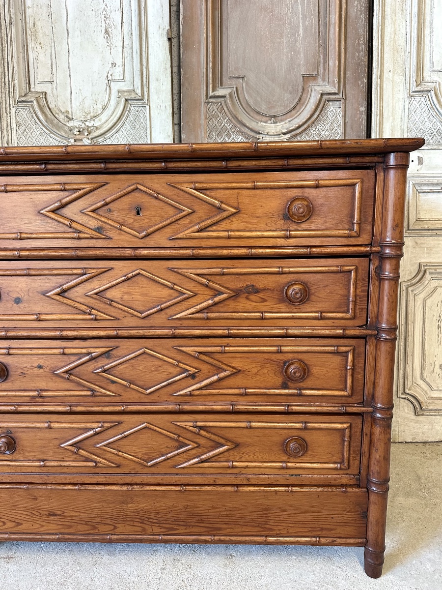 Commode style faux bambou en sapin époque 1900-photo-4