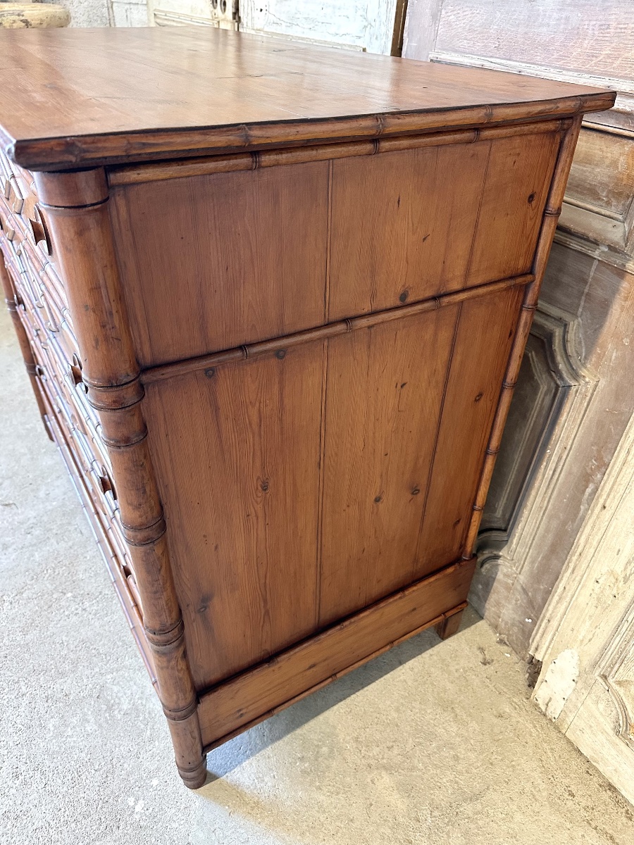 Commode style faux bambou en sapin époque 1900-photo-2