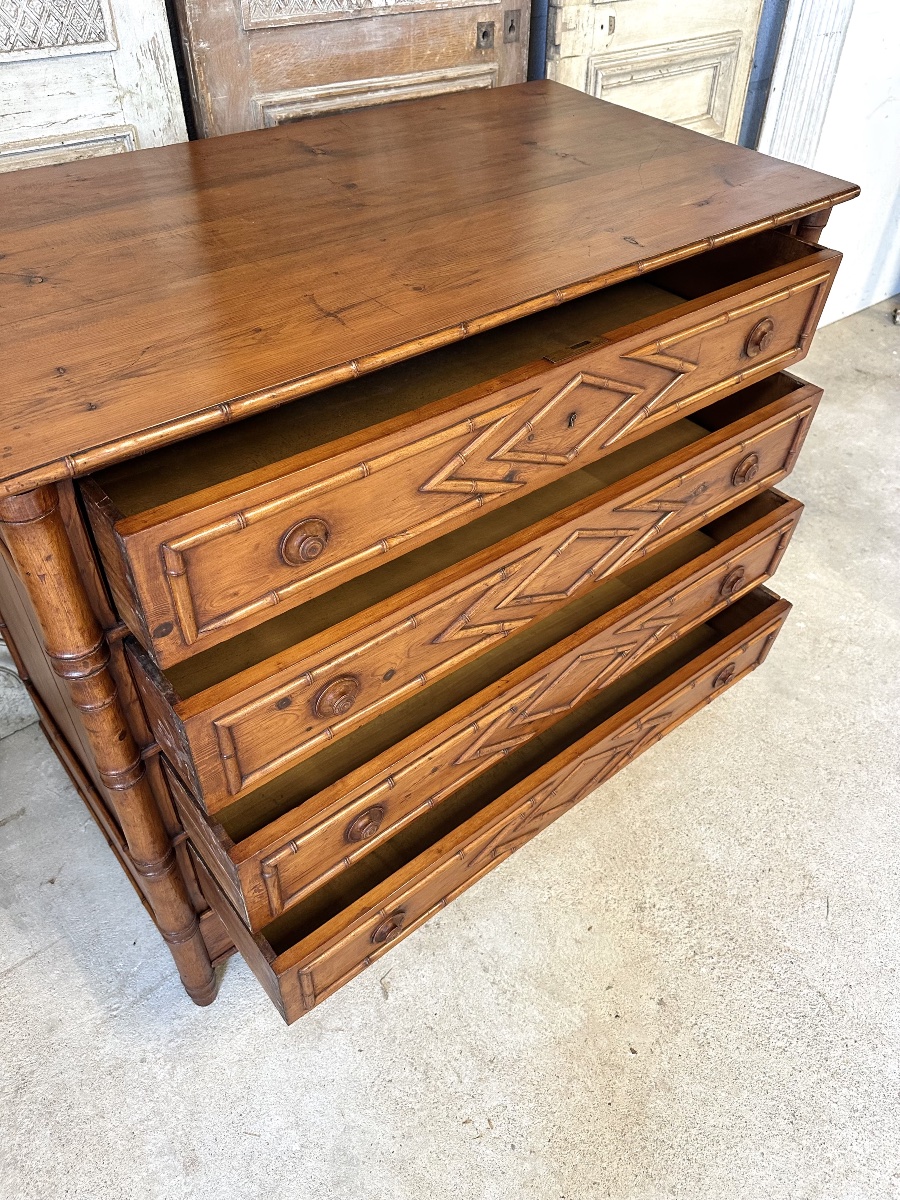 Commode style faux bambou en sapin époque 1900-photo-3